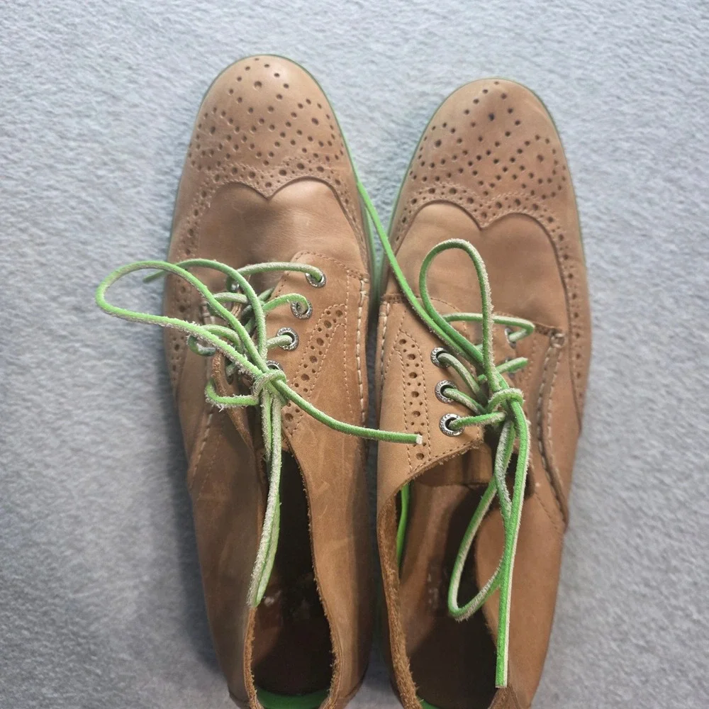 Sperry Top-Sider Mens Wingtip‎ Oxford Brogue Dress Shoes Tan Green 10.5